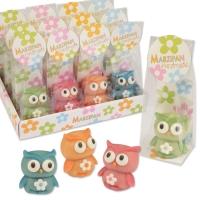 12 pcs Marzipan owls in cellophane bag and tray, assorted