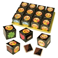 24 pcs Dice  Emoticons , assorted, filled  with napolitans